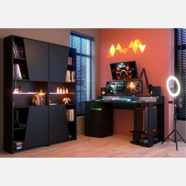 Pack Muebles Gaming, Muebles Oficina, Mesa Gaming, Escritorios de  Ordenador, Escritorios de Habitación para Estudiar, Escritorio Gaming,  Mobiliario Oficina, Color Negro (Mesa Gamer + 2 Estanterías) LED Incluido -  AliExpress