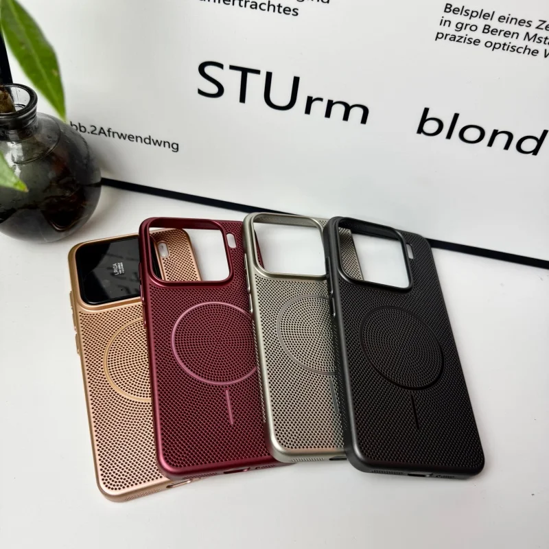 Luxury Metal Hollow Ventilate Hard Case with Magnetic Wireless Charging Compatibility