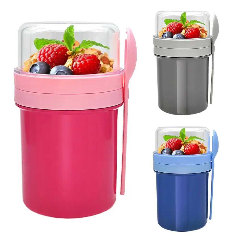 Overnight Oat Cup Glass With Lid And Spoon Double layer Sealed Food Breakfast Cup Portable Cereal Milk Salad Yogurt Cup