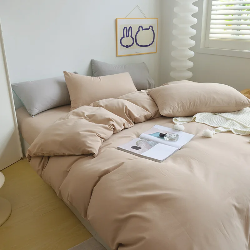 

Solid Color Four Piece Bedding Set for Children and Adults Double Bed Large Four Piece Duvet Cover Bed Sheet Pillow Cover
