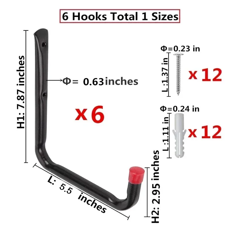 

Двойная лестница, 6 шт., велосипедный инструмент, держатель, гараж с подвесными настенными тяжелыми металлическими крючками для хранения