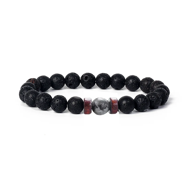 

Volcanic Stone Bracelet for Men Lava Wooden 8mm Beads Bracelet Tibetan Buddha Wrist Chain Women Men Jewelry Gift New Bracelets