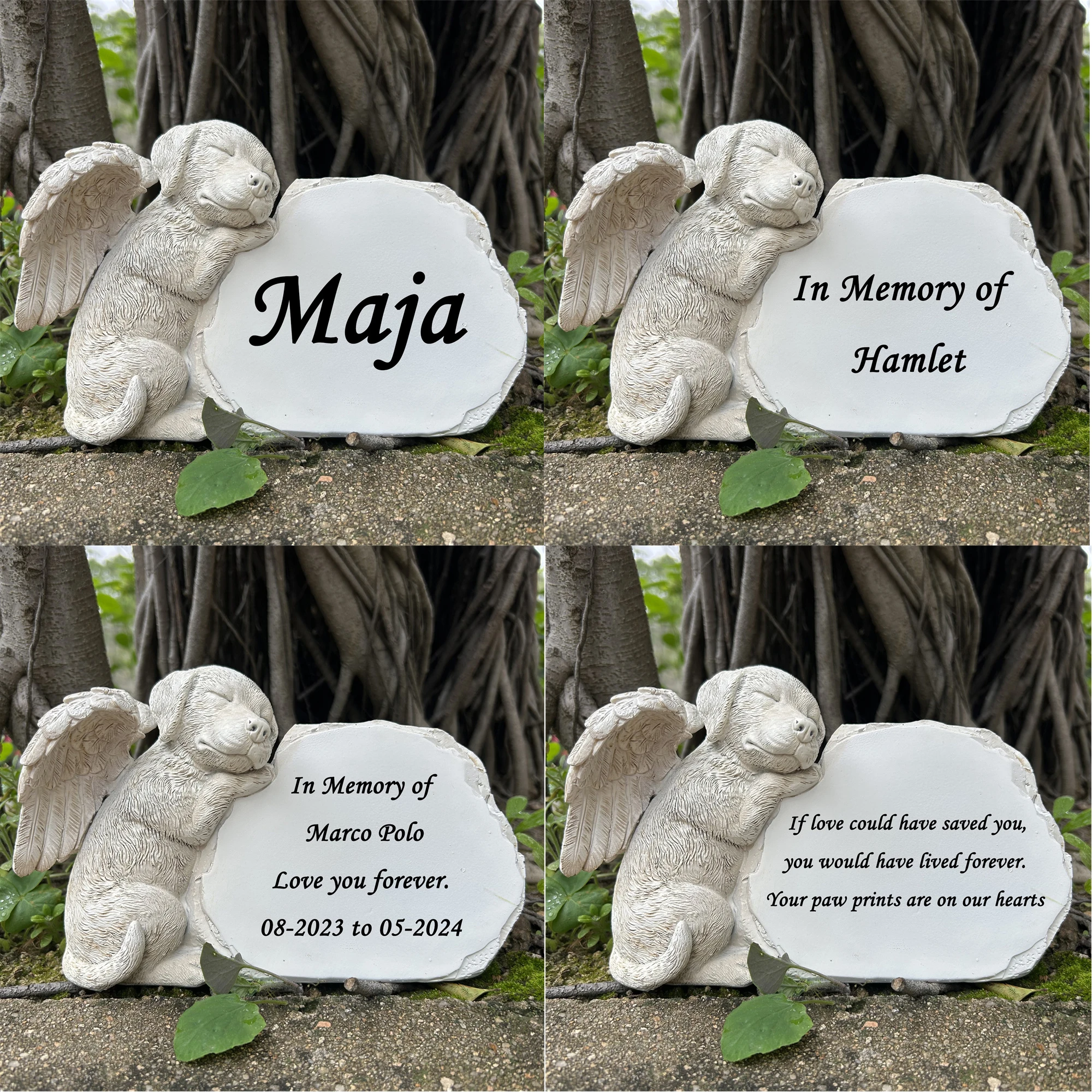 Personalized Dog Angel Memorial Garden Statue Engraved Pet Dog Memorial Stone Dog Grave Marker Any Word