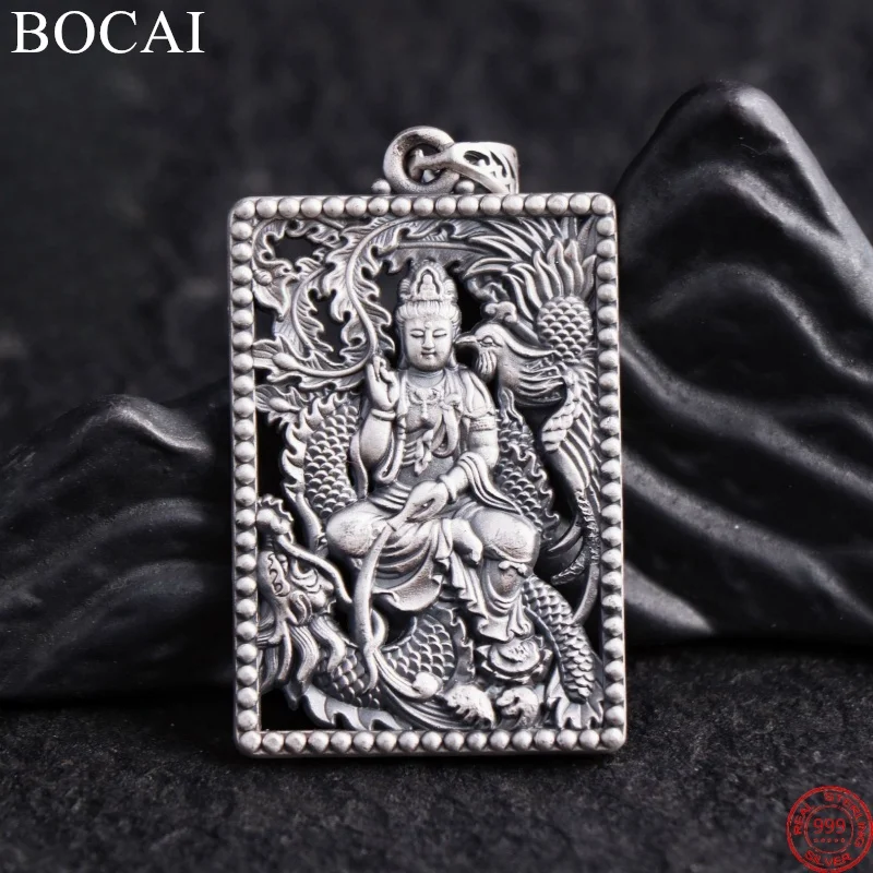 

BOCAI S999 Sterling Silver Charms Pendants for Women Men New Hollow Avalokitesvara Loong Phoenix Amulet Jewelry Free Shipping