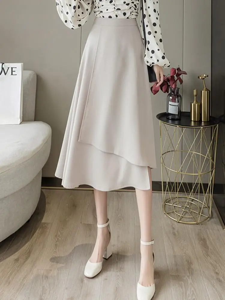 Office Lady Elegant Long Skirts New Arrival 2022 Spring Korean Style Streetwear Solid Color High Waist Women A-line Skirt W1021 skater skirt Skirts