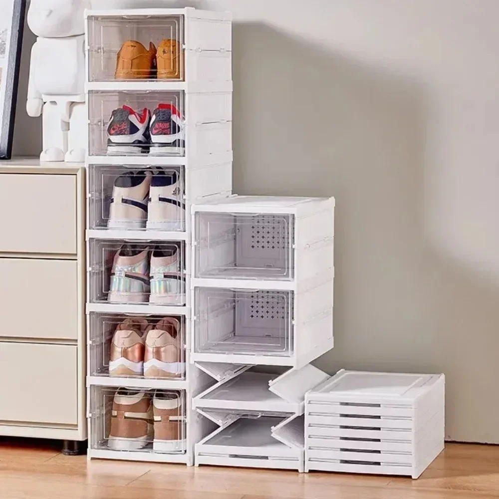 Foldable Shoe Rack Organizer Transparent Collapsible Home Sneaker Storage Stackable Shoes Cabinet For Closet
