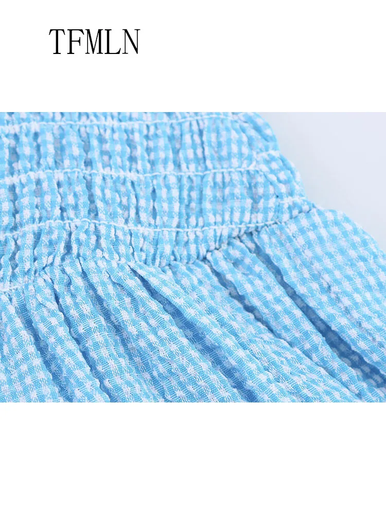 TFMLN Chic Casual Plaid Women Dresses Elegant O-Neck Pleated Sleeveless Long Pullover Dress 2025 Fashion Summer Female Vestido