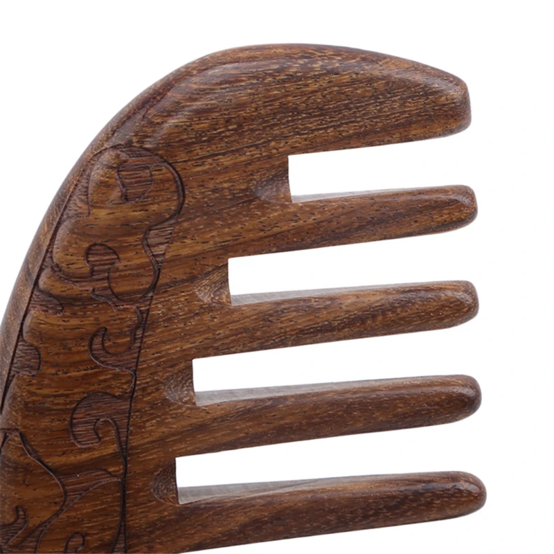 Handcrafted Sandalwood Crescent Comb – Wide-Tooth Anti-Static Wooden Hair Comb with Carved Detailing