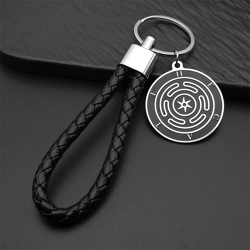 Porte-clés Hécate avec roue symbolique et dragonne tressée