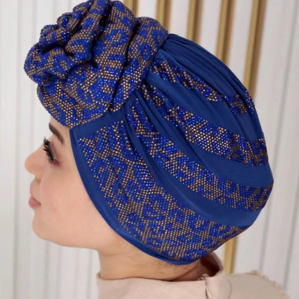 

Full Diamonds Donut Turban Caps for Women African Indian Hat Elastic Female Head Wraps Headscarf Bonnet Hair Cover Accessories
