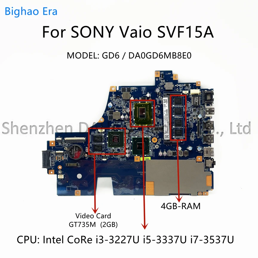 

DA0GD6MB8E0 For Sony Vaio SVF15AA1QM SVF15A Laptop Motherboard With i3 i5-3337U i7-3537U CPU 4GB-RAM GT735M 2GB-GPU A1946150A