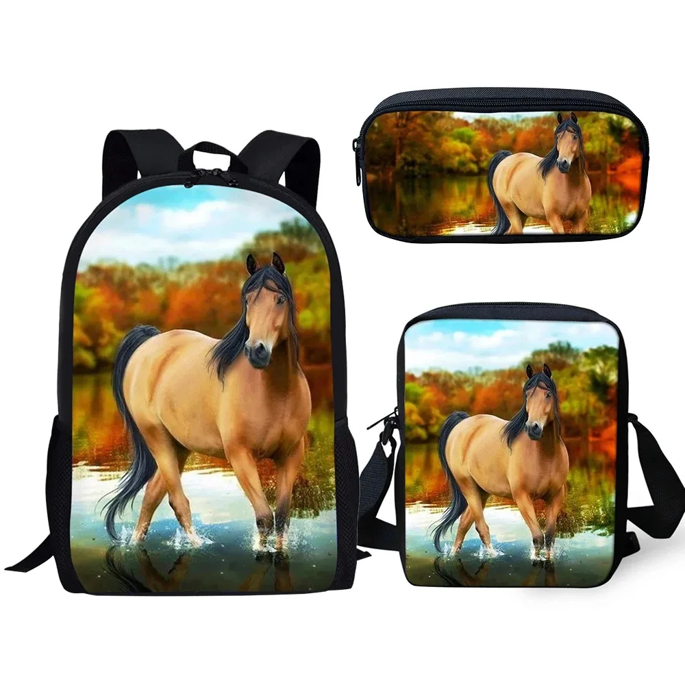 Cavalo branco 3D Print School Bags, Harajuku, Aluno, Mochila Laptop, Mochila, Bolsa de Ombro Inclinada, Estojo Lápis, Popular,