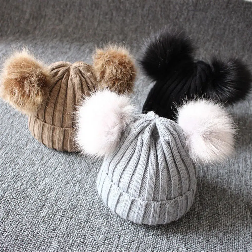 Knit Beanie Cap Toddler Kids Baby Boys Girl Warm Winter Pom Bobble Hat