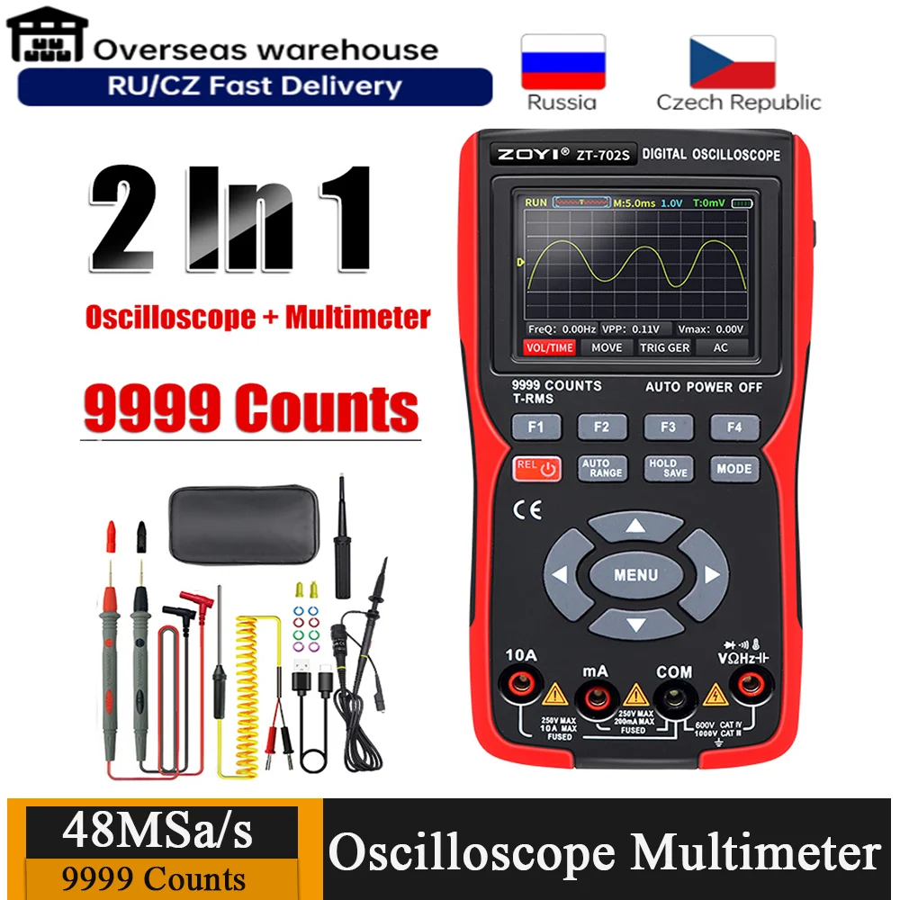 Formålet Pil Ungdom 2 In 1 Digital Oscilloscope Multimeter 48msa/s Sampling Rate 10mhz  Bandwidth 9999 Counts True Rms 2.8inch Ips Multimetro - Oscilloscopes -  AliExpress