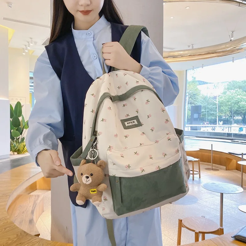 

Fashion Lady Kawaii Pattern Nylon Bag Trendy Female Laptop Cute Flannel Backpack Travel Women Student Backpack Girl College Bags