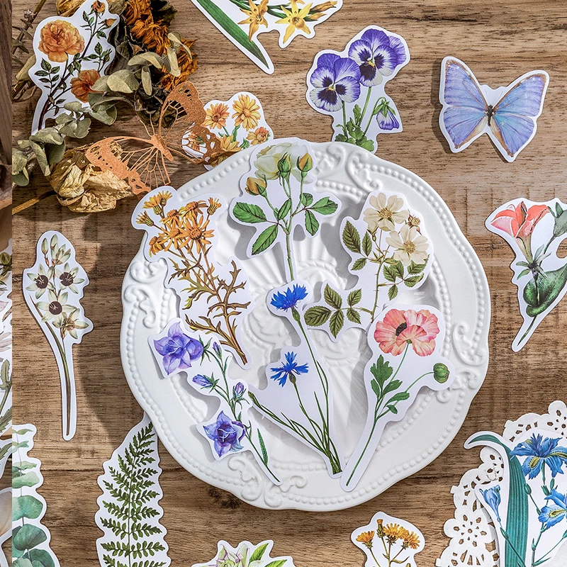 20Pcs/Set Vintage Plant Flower Scrapbooking Paper Aesthetic Scrapbook Washi Stickers Paper for Journal Supplies DIY Art Craft