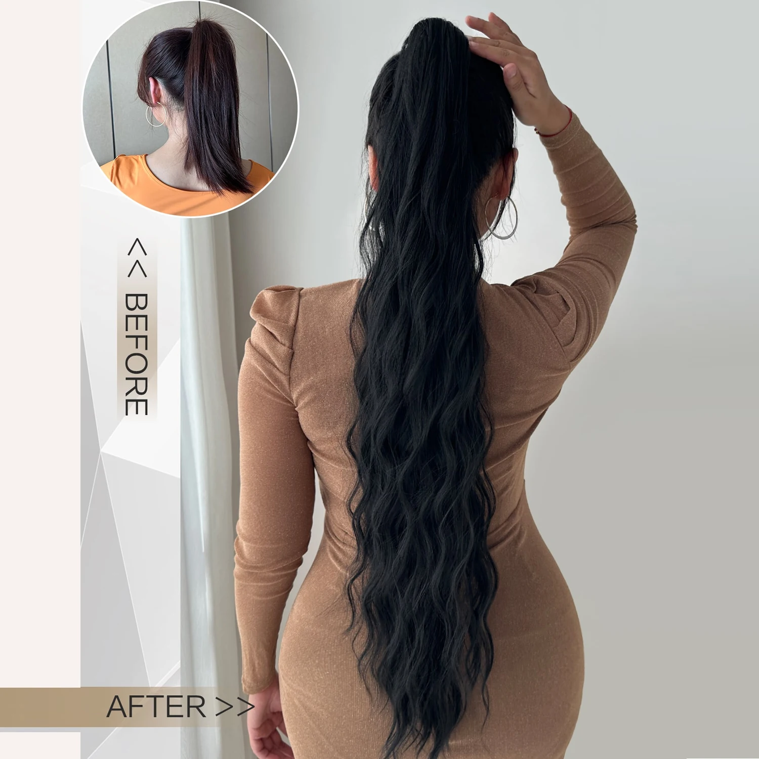 32”Synthetic Claw Ponytail Extension Straight Hair Water Wave Clip Hair Extensions Soft Natural Multi-Color Optio