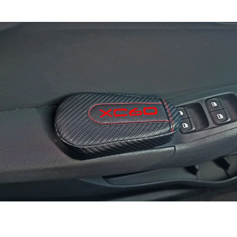 볼보 Xc60 용 탄소 섬유 가죽 자동차 다리 쿠션 무릎 패드, 자동차 문짝 암 패드, 자동차 액세서리, 차량 보호, 1 개