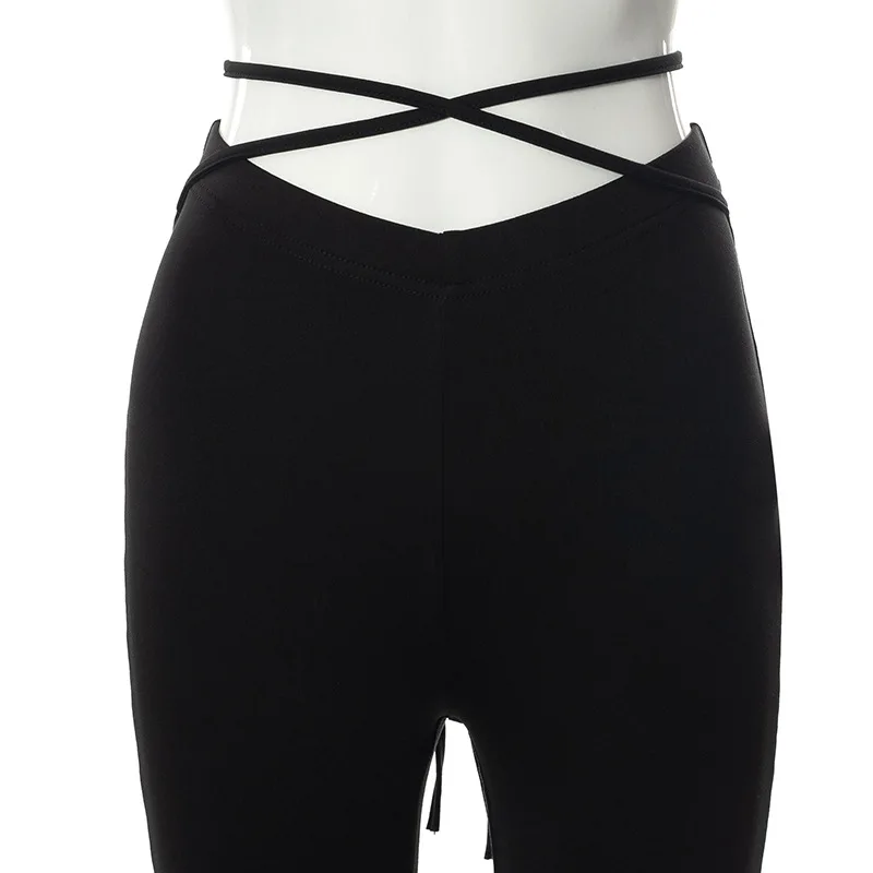 Elasticidade de Cintura Primavera Outono Sexy Cintura Recortada Umbigo Cruz Cinta Queimado Calças Femininas Casual Alta Finas 2022 v 36 Online shopping