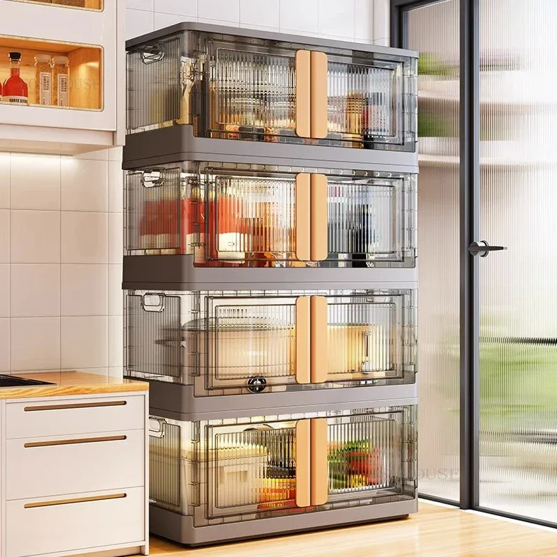 Double-door Kitchen Cabinet Home Kitchen Furniture Multi-functional Folding Storage Cabinet Living Room Snack Storage Box T 4