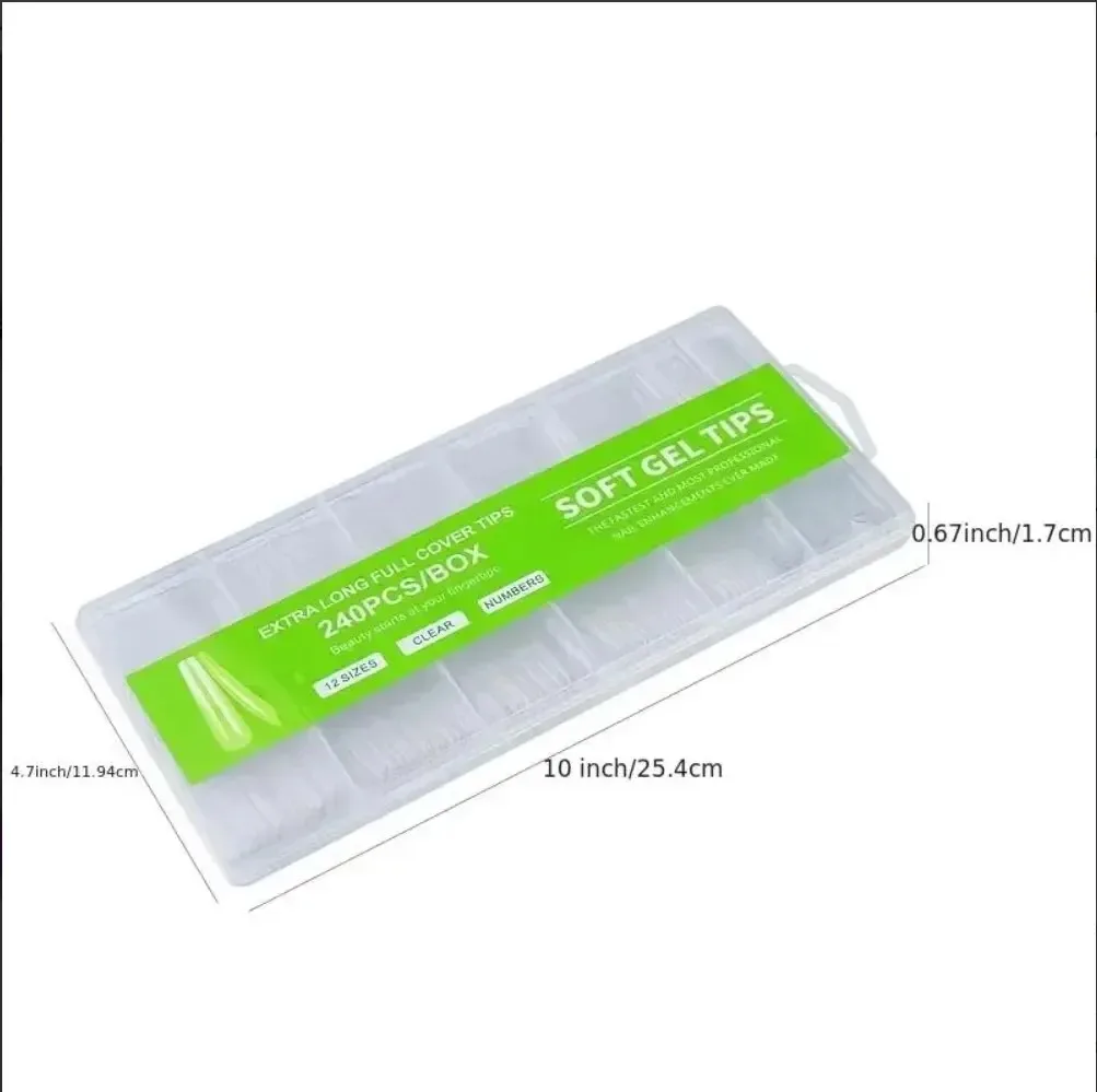 Nail Tips 240Pcs Extra Long C Curve Clear False Nail Tips Gel Acrylic Press On Nails Professional Home DIY With Box