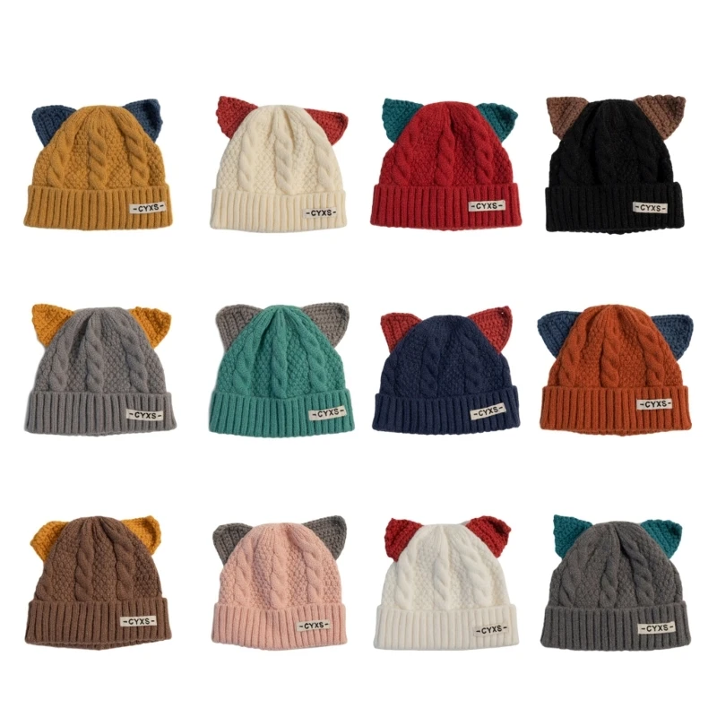 

Knitted Hat Ear Protections Hat Soft Winter Hat for Baby Boy Girl Aged 2-8 Years D7WF