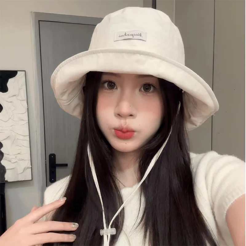 New Korean Dopamine Color Drawstring Bucket Hats for Women Summer Travel Sunscreen Versatile Multi-functional Basin Caps 2025