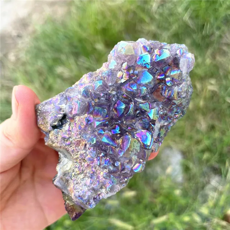 1PC Random Raw Angel Aura Amethyst Cluster Quartz Crystal Stone Geode ...
