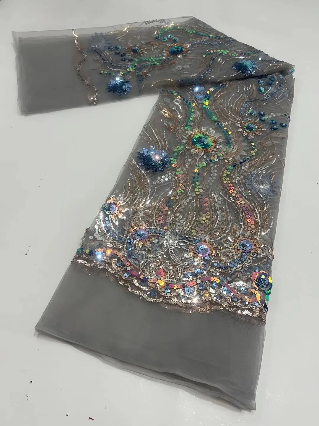 

Новейшая многоцветная кружевная ткань с блестками 2022, высококачественное кружево, африканская кружевная ткань, французское кружево с 3D цветами, кружевная ткань с блестками KHD21204