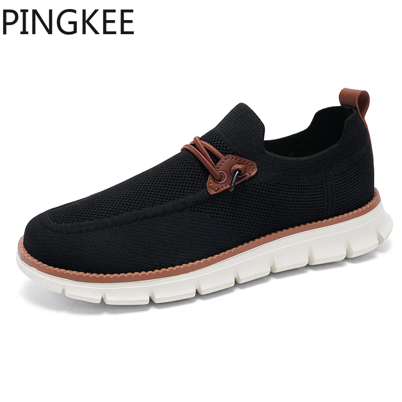 PINGKEE kötött Lágy Akaszkodik Rendfőnök Könnyűsúly loafers cipők számára men's Pulóver Design Állóképes Mendelévium outsole mens Séta Lezser Settenkedő