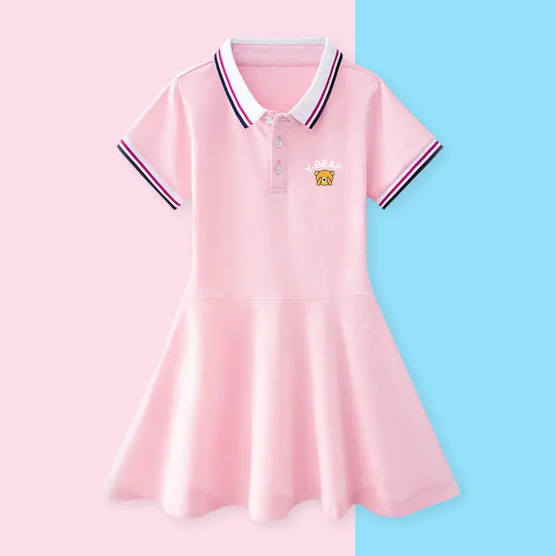 Children's Girls Summer Clothes Girls Short Sleeve Picque Polo Dress Short Sleeve Casual A-Line Dress Pleated Casual