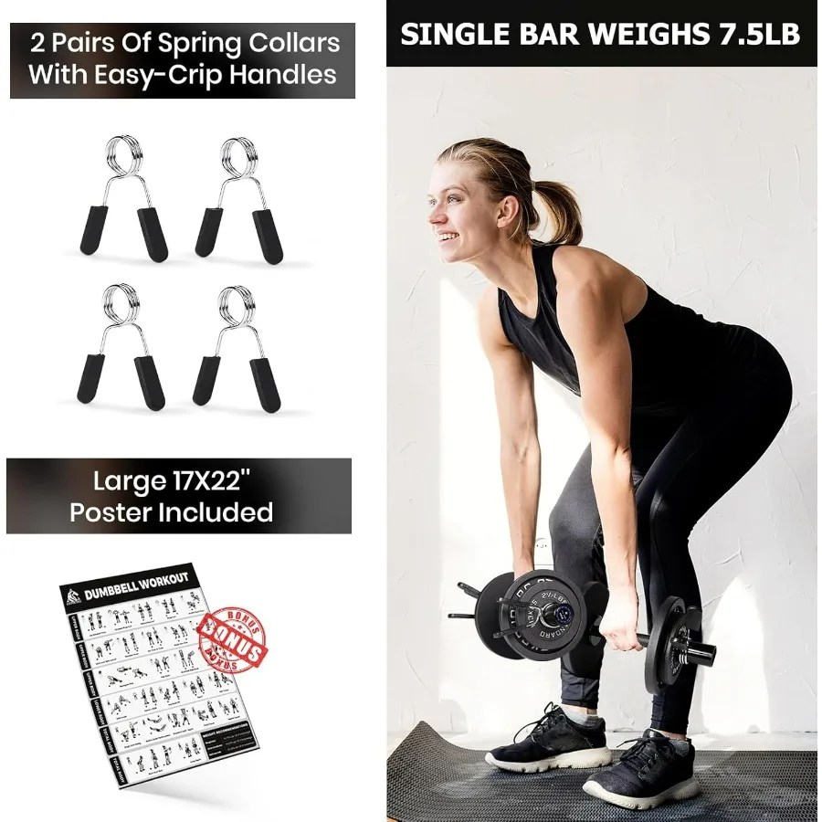 16" Loadable Dumbbells Pairs, Olympic Dumbbell Bar/Handle for Strength Training, Compatible with 2’’ Standard Plates