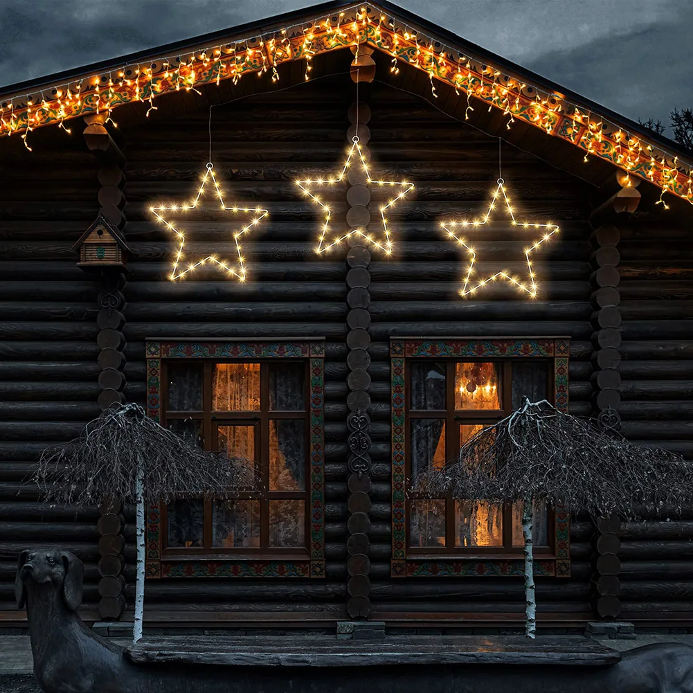 indoor fairy lights 3pcs Outdoor LED Solar String Moon Star Lights Waterproof Christmas Light Decoration for Home Garden Store Garlands Home Decorat patio string lights