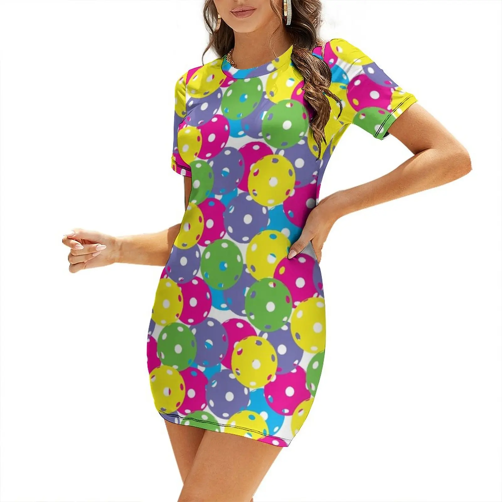 

Pickleball Balls Mix - colorful pattern Short Sleeved Dress loose women's dress Women long dress