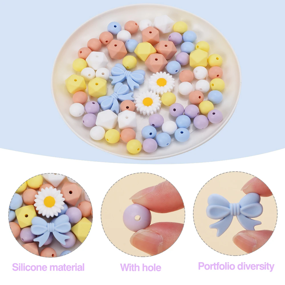 LOFCA 실리콘 루즈 비즈, DIY  젖니 비즈, 활 타이 비즈, 젖꼭지 체인 목걸이 팔찌, 장난감 쥬얼리 액세서리, 66 개