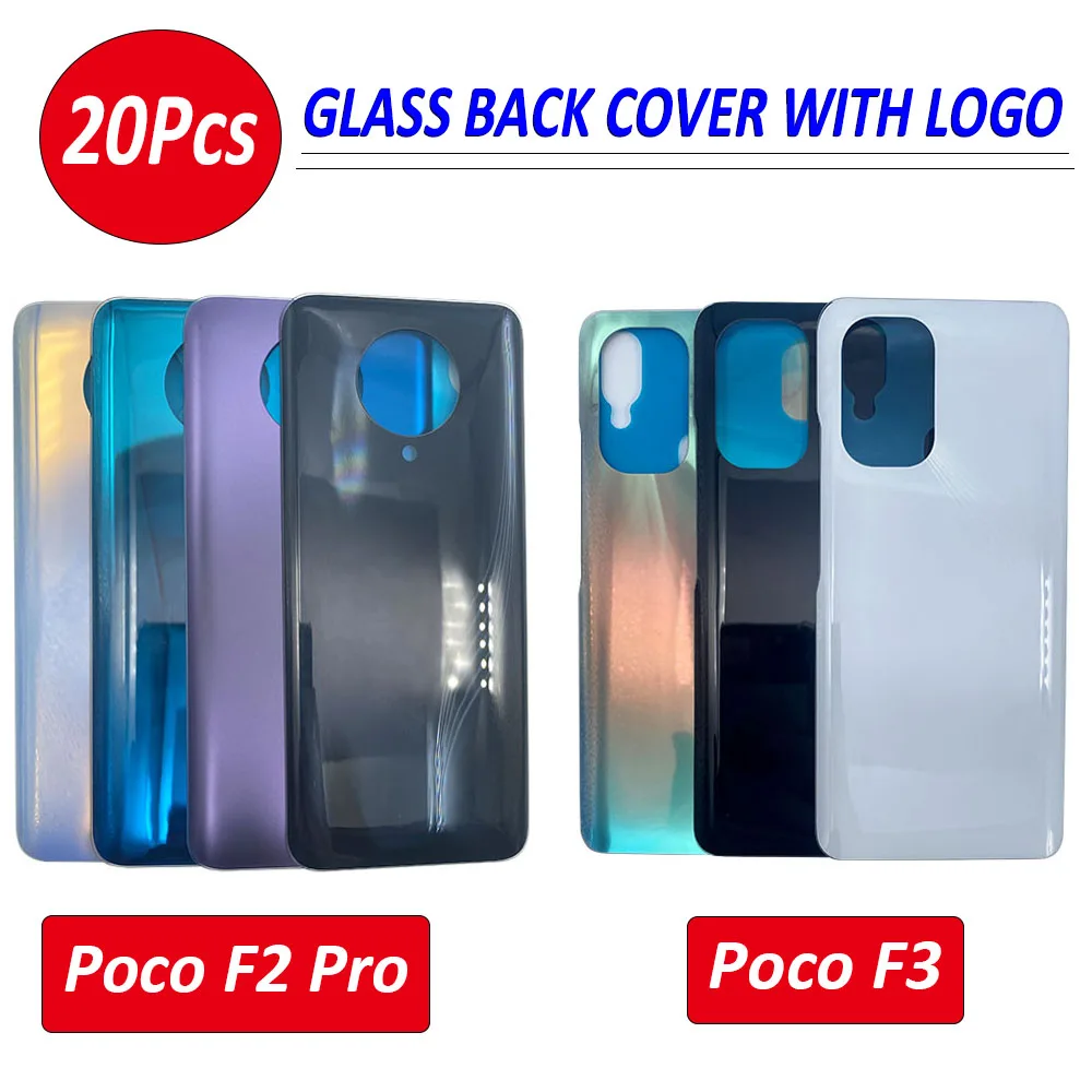 

20Pcs，NEW Replacement For Xiaomi Mi Poco F2 Pro / F3 Battery Back Cover Glass Rear Housing Door Case With Glue Sticker + LOGO