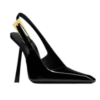 2025 Spring And Summer New Black Patent Leather High Heels Women Slim Heel Shoes Temperament Minority Pointed Sandals - Image 6