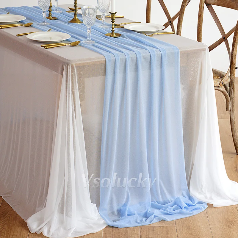 Light Blue Sheer Table Runner for Celebrations and Home Decor