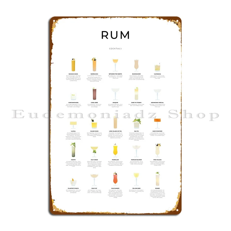 Rum Cocktail Collection Metal Sign Party Garage Garage Stampato Wall Murale Tin Sign Poster