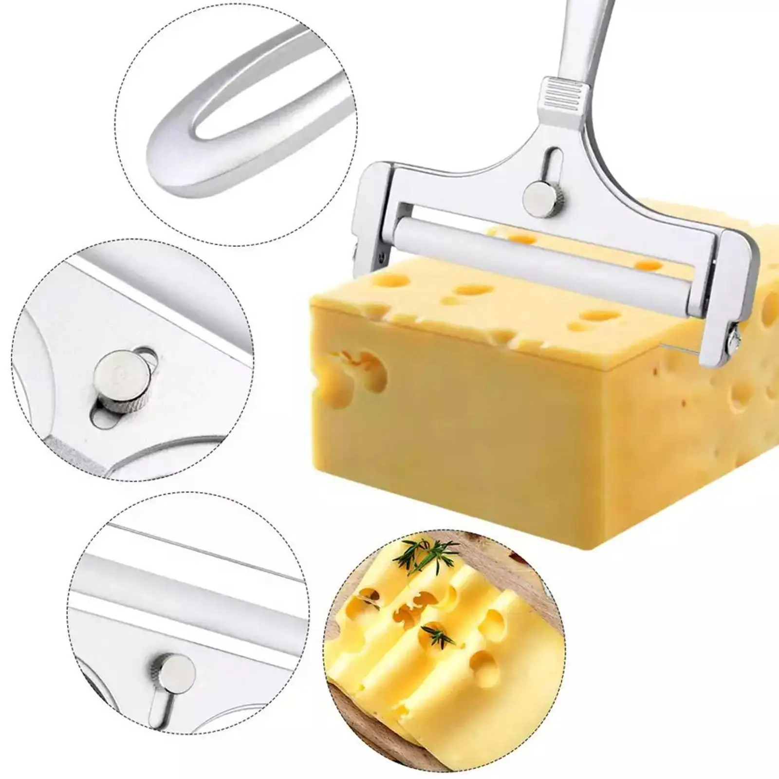 Cheese Slicer with Wire Adjustable Cheese Slicer Heavy Duty Stainless Steel  Cheese Slicers for Soft Semi Hard Block Cheese(Silver)