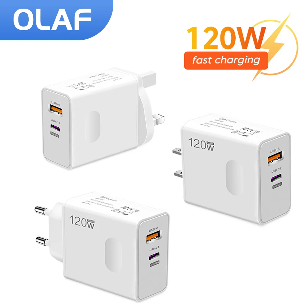 Olaf 120W A + C Caricabatterie Rapido Adattatore Per Caricabatterie Usb Tipo C Per Huawei Xiaomi Samsung Iphone Caricabatterie Rapido Per Cellulare 3.