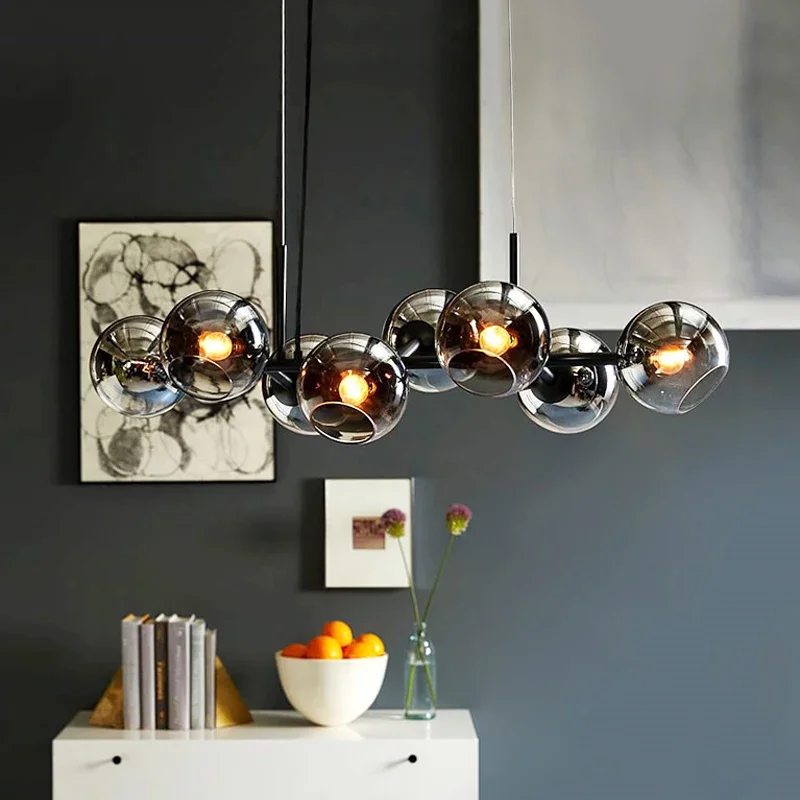 

Скандинавская стеклянная люстра для столовой, кухни, гостиной, спальни, стеклянный шар, черный Потолочный подвесной светильник