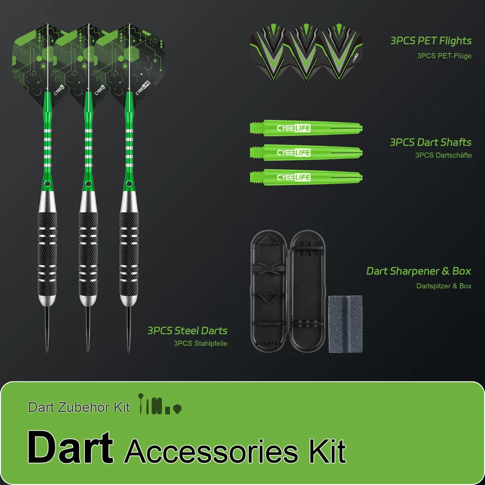 Set di 3 freccette CyeeLife da 26 g con alette standard in PET, aste in alluminio e punta in acciaio, con scatola portaoggetti._voghion.com