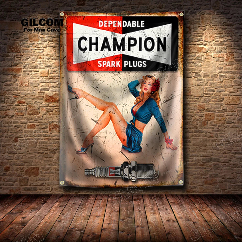 Spark Plug Banner Flag Dealer Service USA Poster Art AD