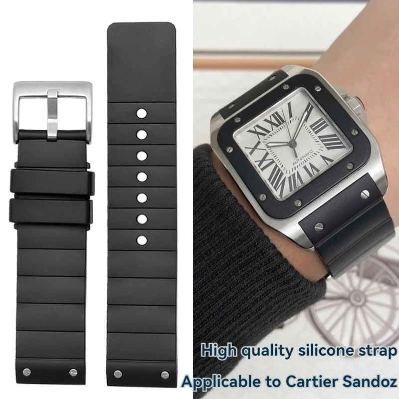 20 23Mm Gomma Silicone Nero Catena Orologio Uomo Donna Impermeabile Delicato Durevole Cinturino Per Cartier Santos Santos 100