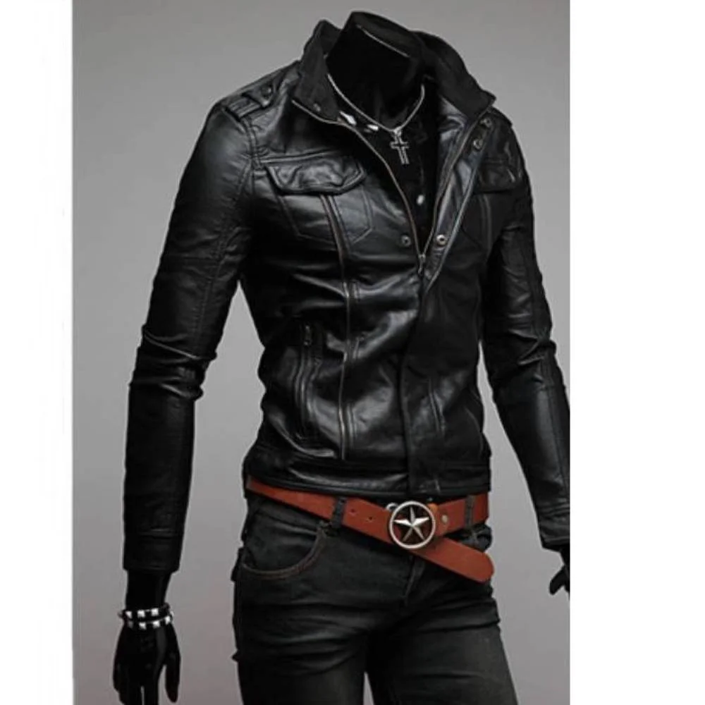 PU Jacket Vintage Retro Youth Moto Coats  Faux Leather Motorcycle Windproof Outerwear Gentlemen Cavalier Clothing Men Streetwear