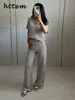 Casual Women's Knit Striped Pullover Pants Set Loose Polo Collar Short Sleeve T-shirt Drawstring Wide Leg Pant 2025 Lady Outfit 4 Casual Women's Knit Striped Pullover Pants Set Loose Polo Collar Short Sleeve T-shirt Drawstring Wide Leg Pant 2025 Lady Outfit 4