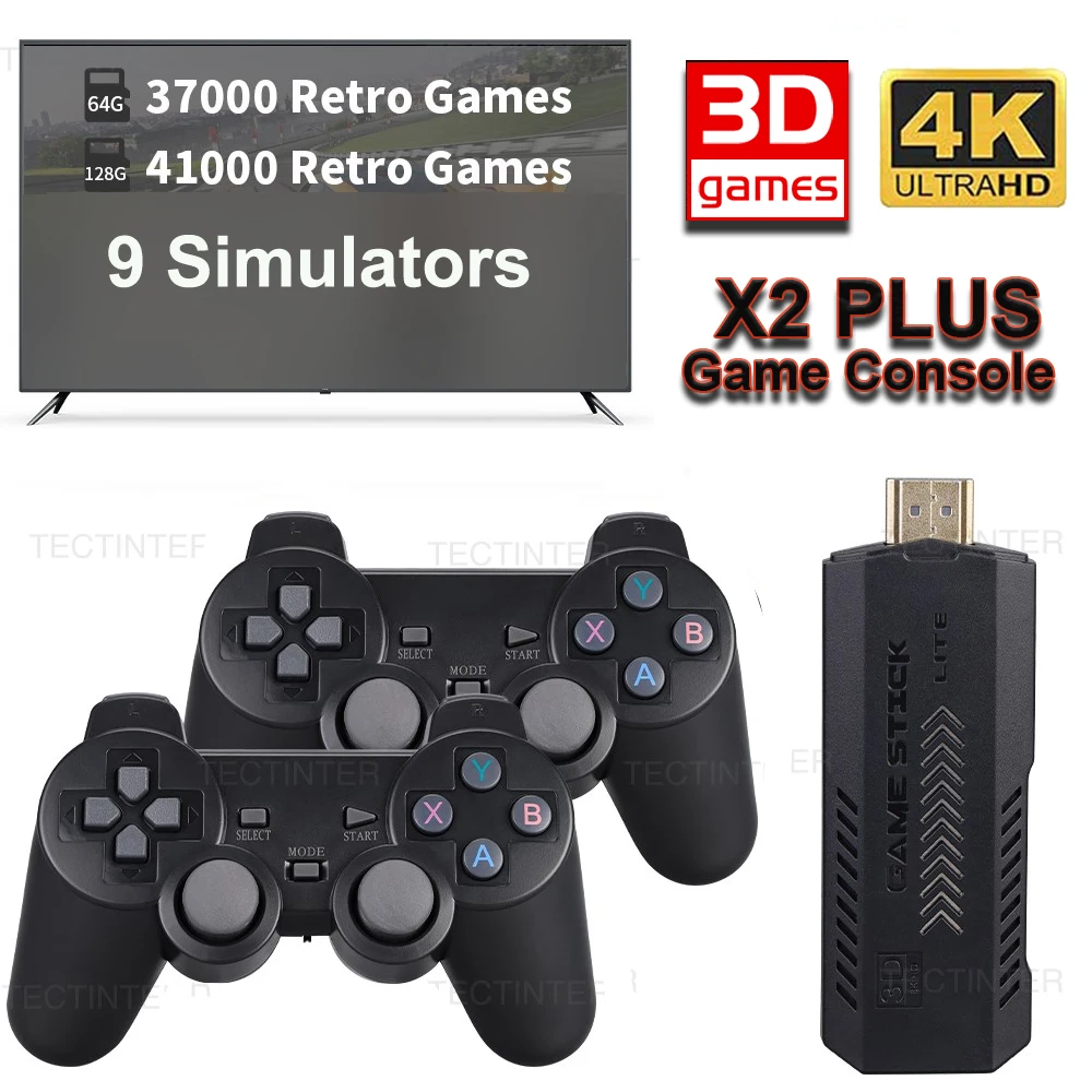 4K Hd 3D Game Stick X2 Plus Gd10 Plus Console Per Videogiochi 2.4G Controller Wireless 128G Built-In 41000 Giochi Retro Tv Game Stick