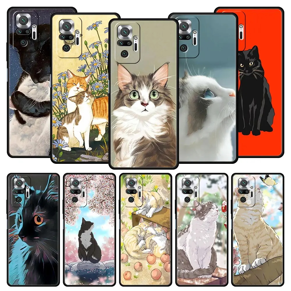 

Fashion Lovely Cats For Redmi 10C Case For Xiaomi Redmi Note 12 11 10 Pro Plus Soft Phone Case 10S 9S 9 9T 8T 9C 9A 8 8A 7 Cover