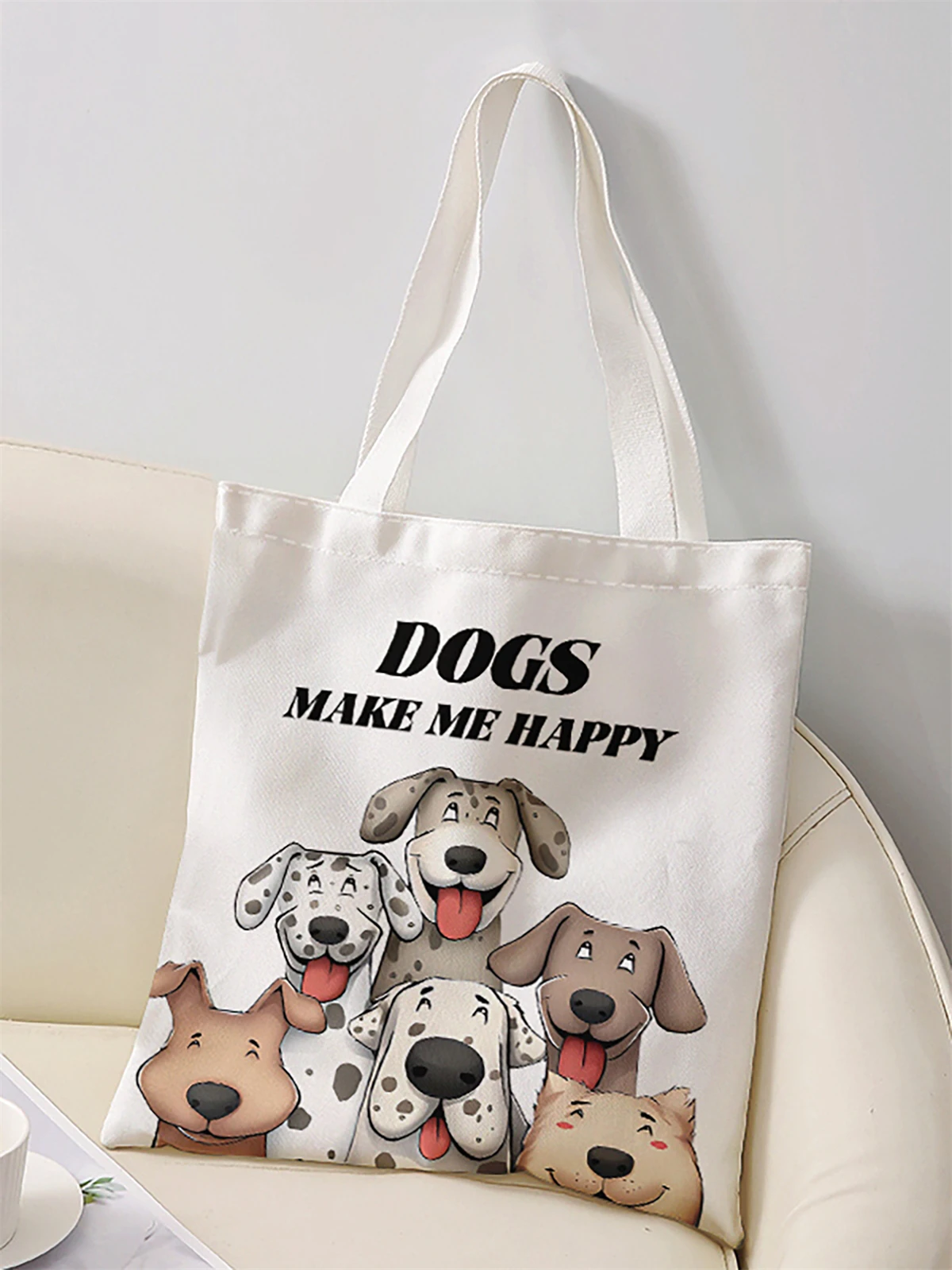 Cartoon dog pattern printed casual handbag, reusable fashionable backpack, multifunctional handbag, canvas shopping bag